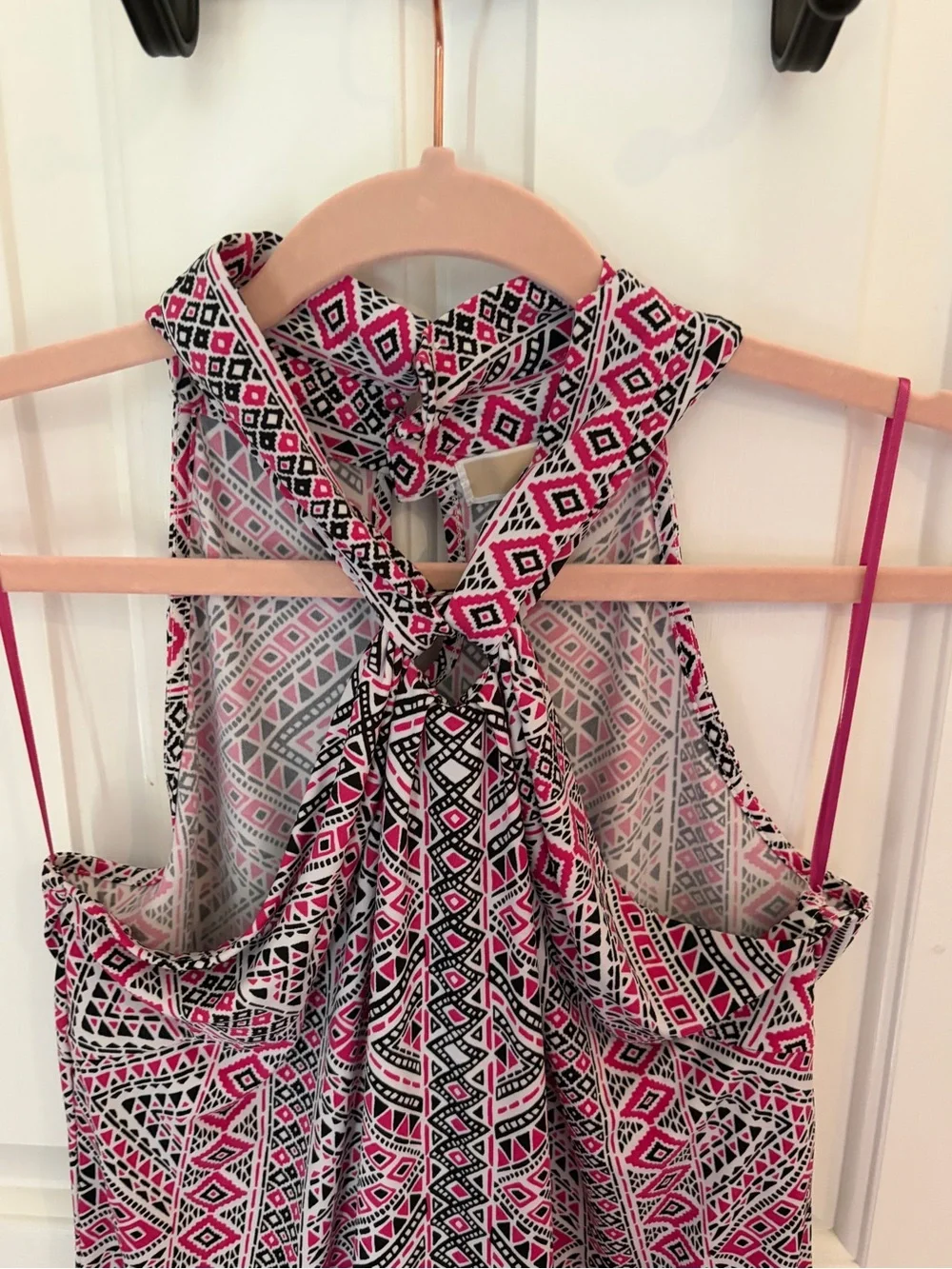 Michael Kors Pink Black Geometric Halter-Neck Top